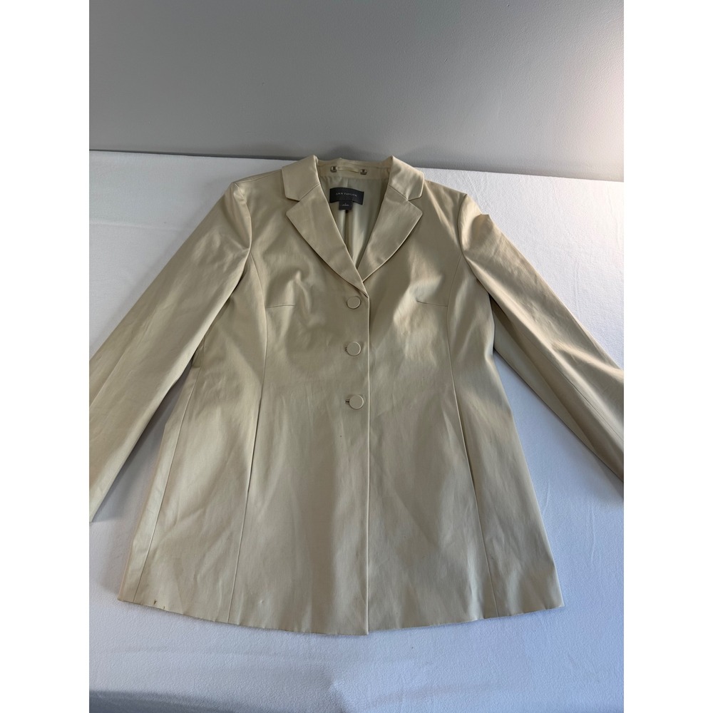 Ann Taylor Coat/ Jacket Womens L Cream Beige Longline Bow Back Classic Preppy